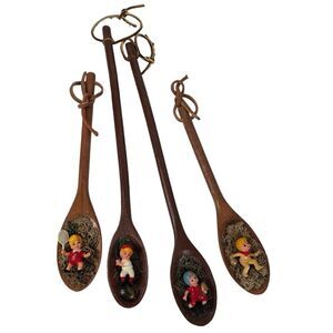 6 Vintage Wooden Decorative Spoons Kitschy Sports Children Hanging Unique